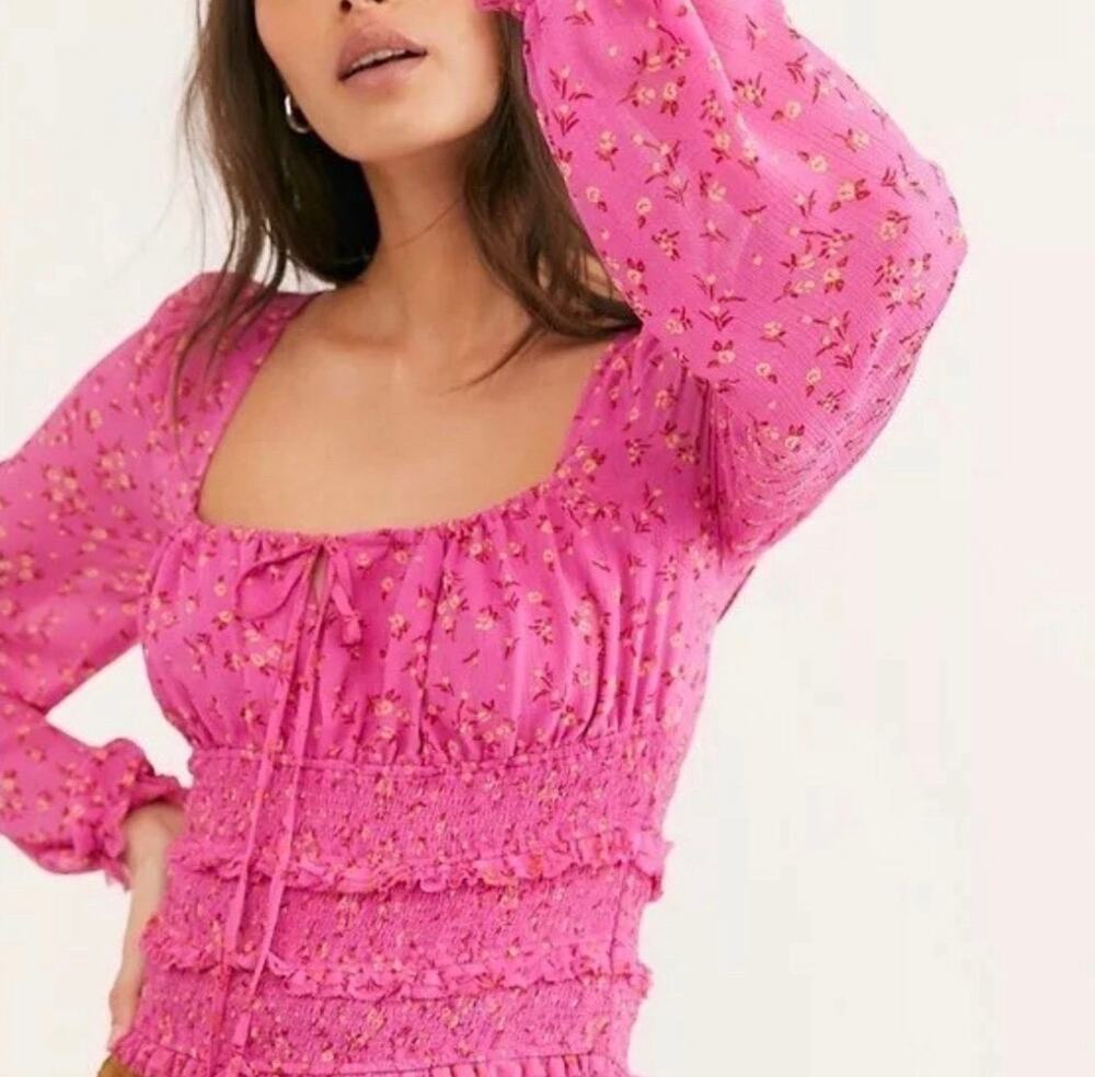 🌹 NEW Free People Lolita Rose Pink Blouse Top – Size Medium 🌹